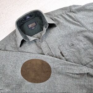 Pendleton Wool Trail Shirt Men's Medium Green Suede Elbow Patches Gorpcore‎